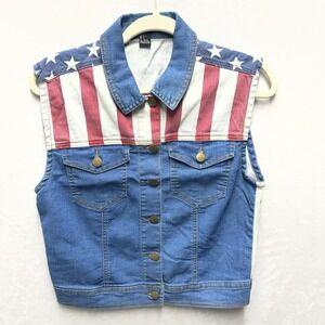 Forever 21 American Flag Denim Vest Womens Small Patriotic July 4th Summer